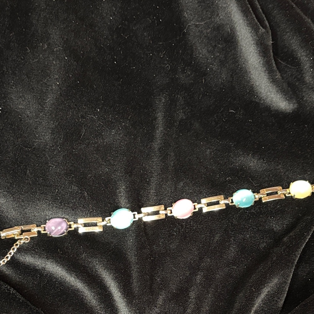 Pastel multi stone gold bracelet with security chain clasp 7" long - Picture 5 of 10